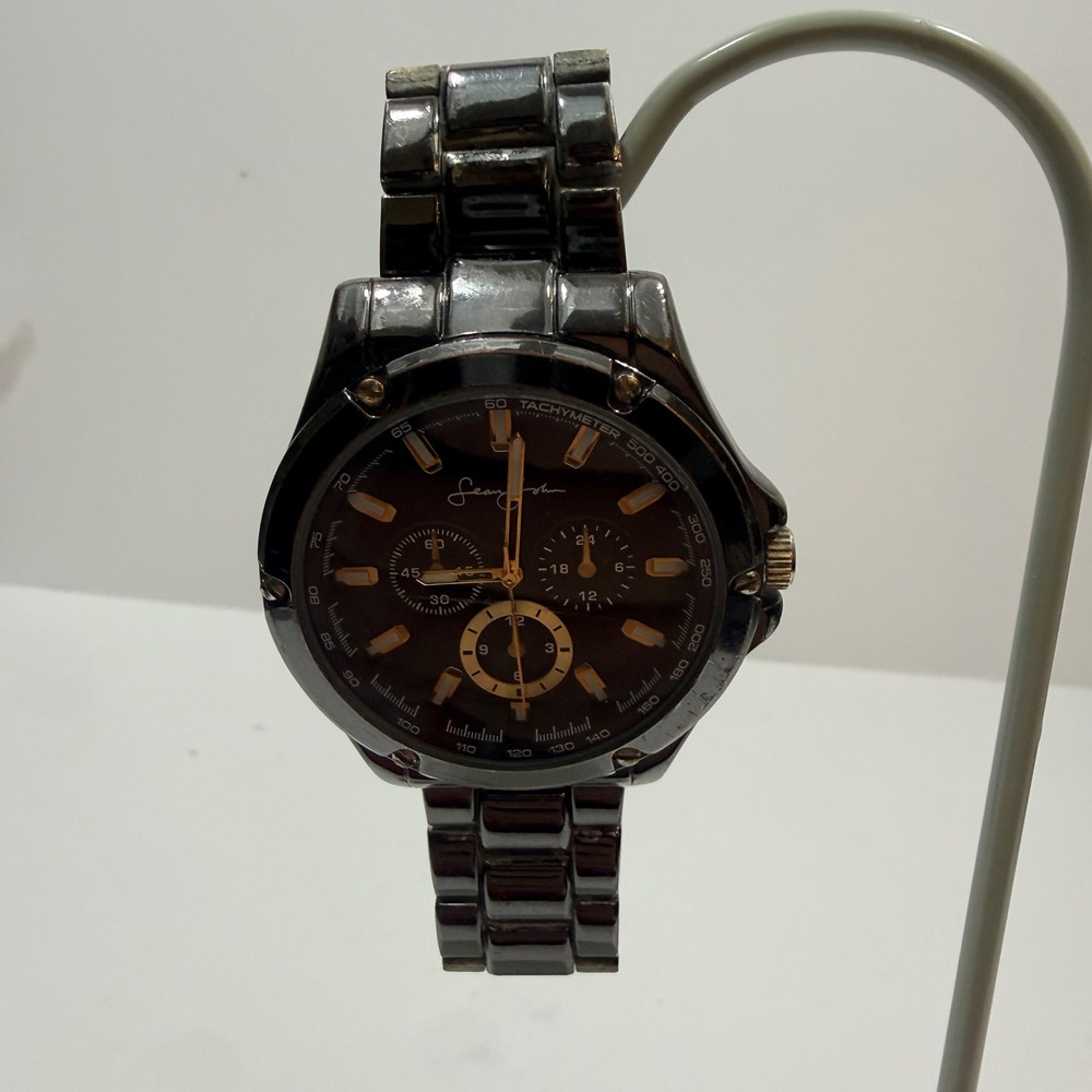 Sean John Watch Mens OS Black Good SJ0002GU Gunmetal Chronograph Style Dial